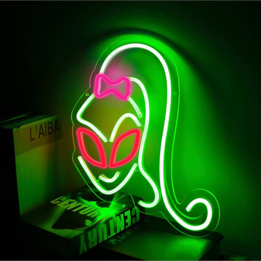 Cute Unique Bright Alien Girl LED Night Light Room Wall UFO Decoration
