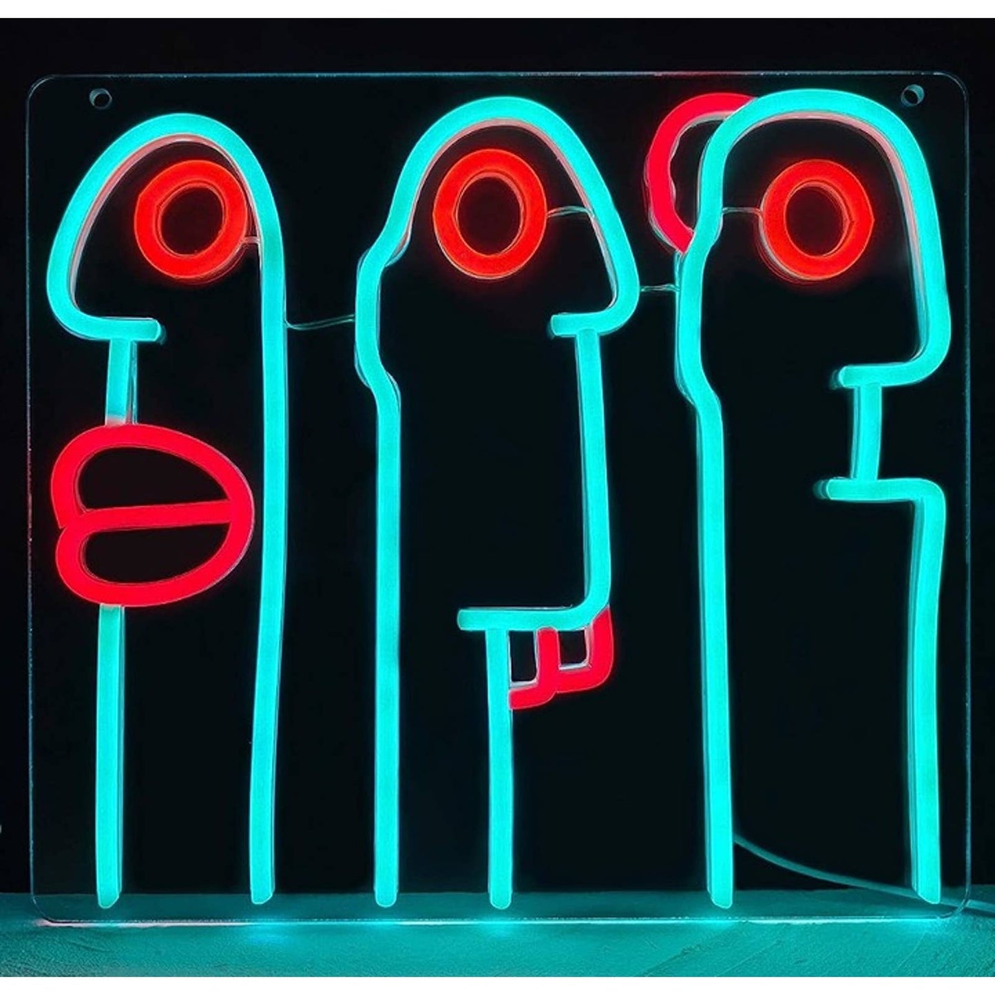Fun Bright Blue Long Faces LED Night Light Abstract Neon Art Light Decor