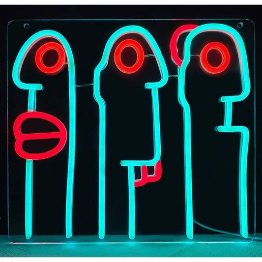 Fun Bright Blue Long Faces LED Night Light Abstract Neon Art Light Decor