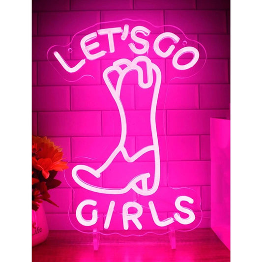 Vivid Fun Bright Pink Cowgirl Boot “Lets Go Girls” LED Night Light