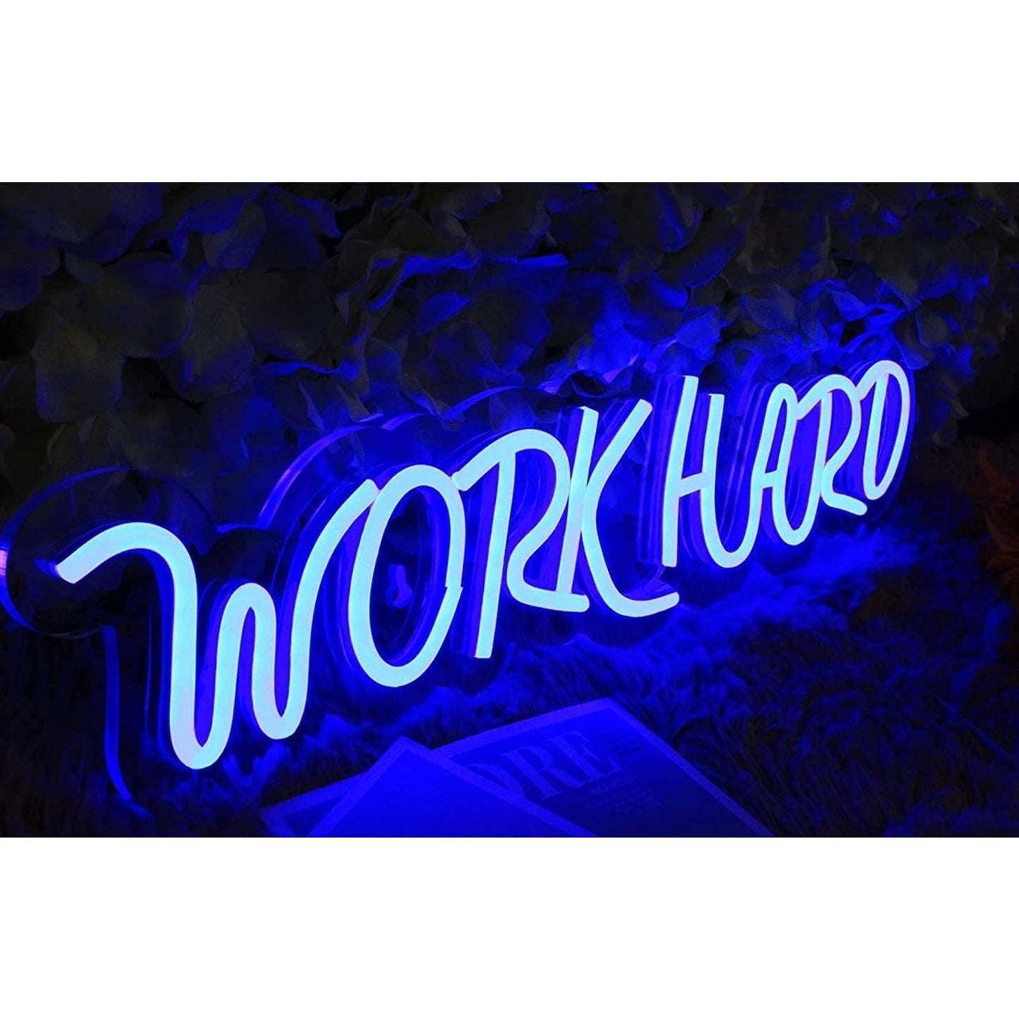 Bright Blue “Work Hard” LED Light Deco