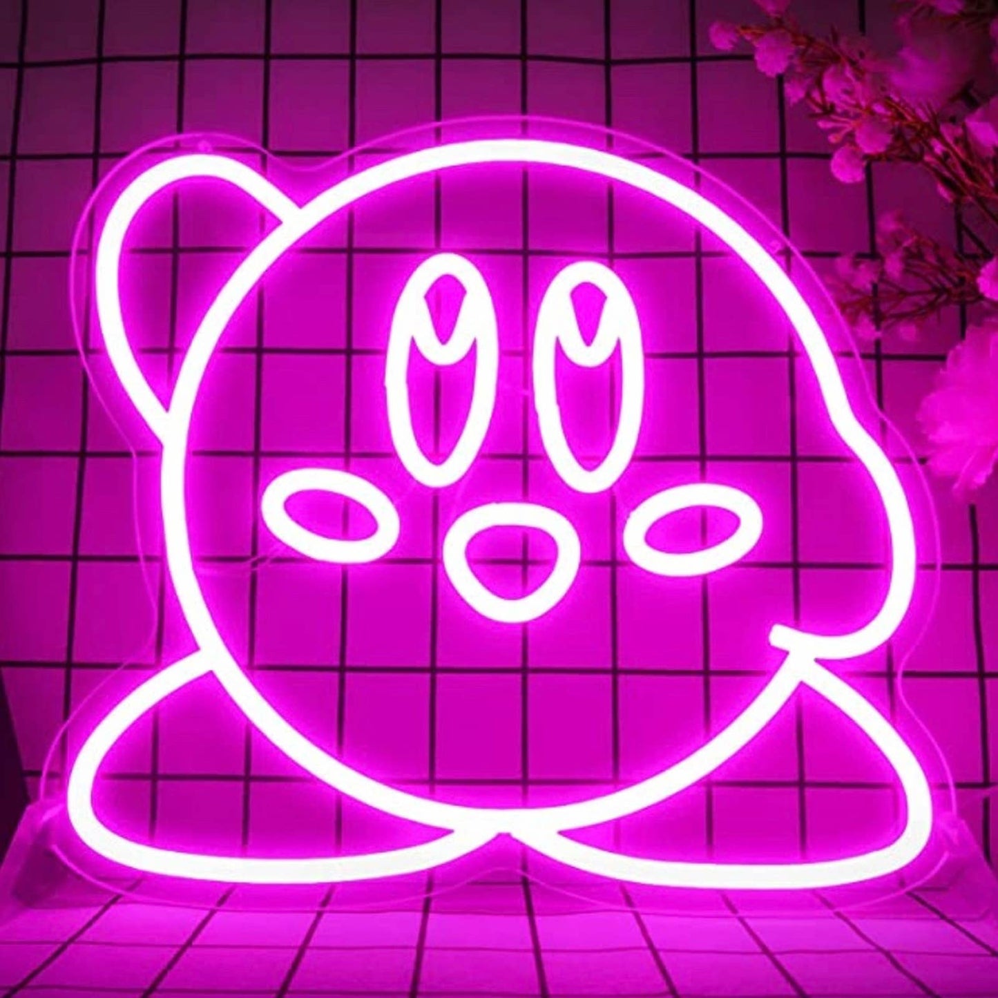Cute Vivid Bright Pink Waving Kirby LED Night Light Video Game Decoration