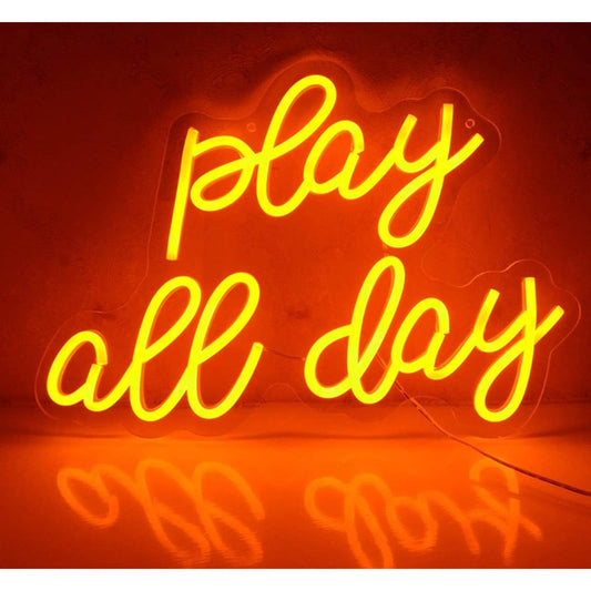 Fun Bright Yellow “Play All Day” LED Night Light Room Wall Decor