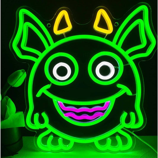 Fun Vivid Bright Green Little Round Monster LED Night Light Room Wall Decor