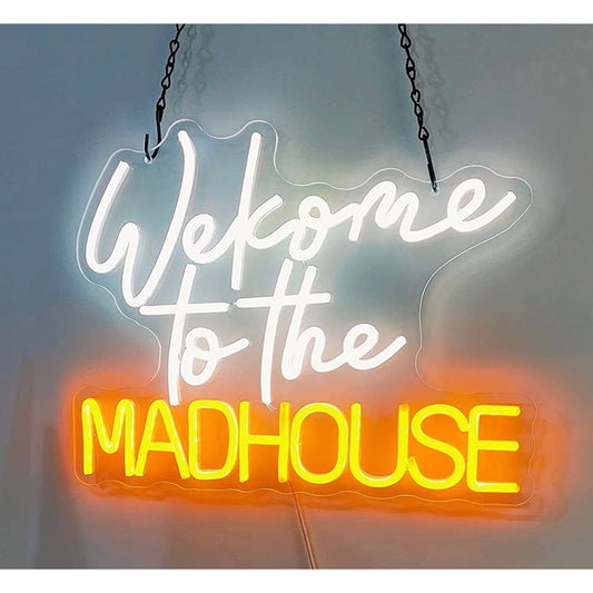 Fun Bright Multicolor “Welcome to the Madhouse” LED Night Light Room Wall Decor