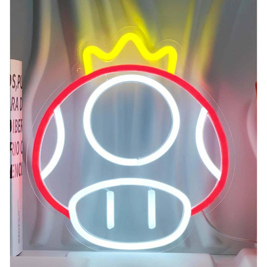 Fun Bright Super Mario Red Power Up Mushroom Crown LED Light Sign