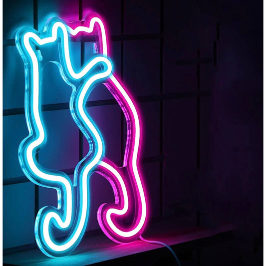 Adorable Bright Pink / Blue Kitty Cat Friends LED Night Light Room Wall Decorati