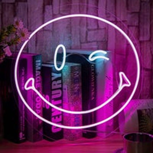 Lovely Bright Pink Winking Smiley Face LED Night Light Room Wall Decoration