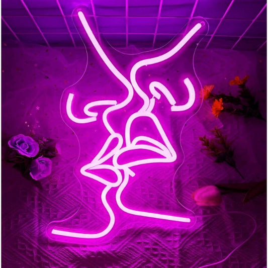 Romantic Vivid Pink Kissing Lips LED Night Light Love Room Wall Decor