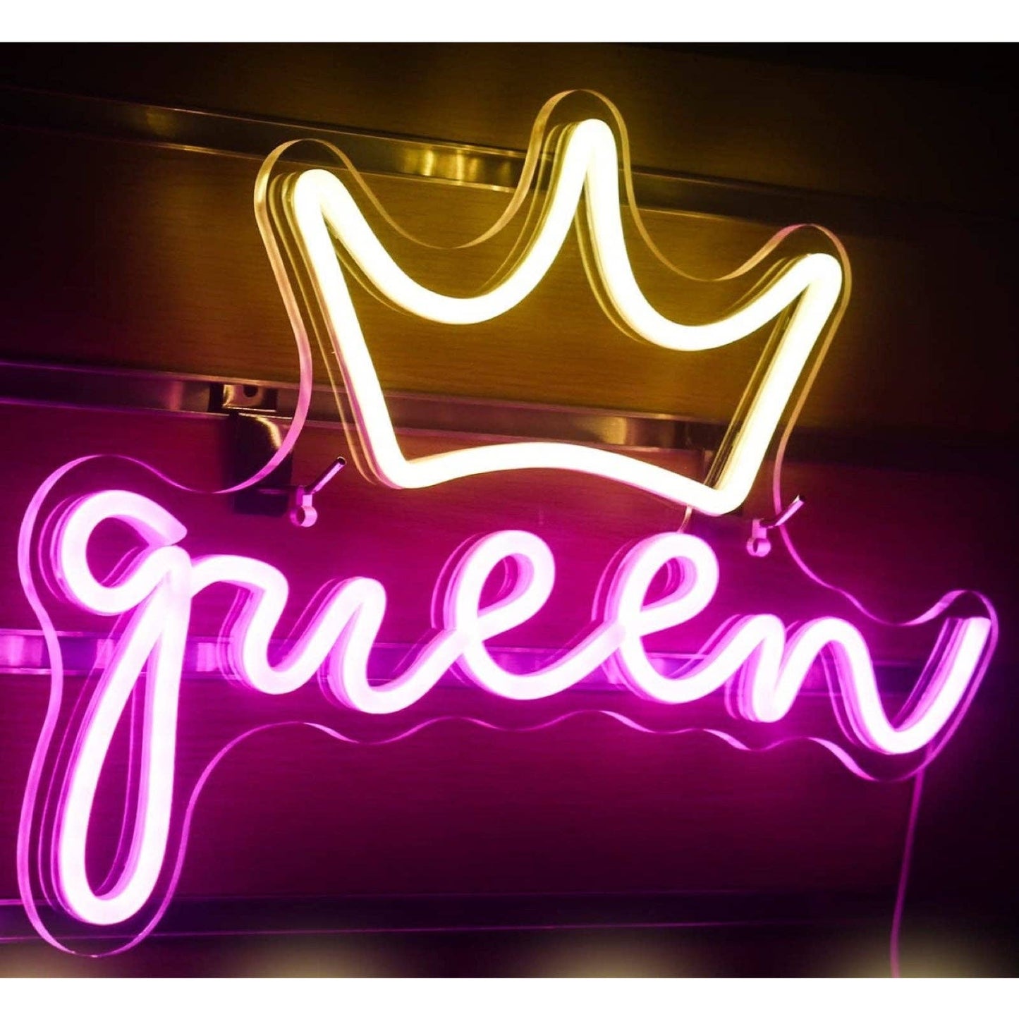 Adorable Bright Pink Queen Crown Tiara LED Night Light Room Wall Decoration