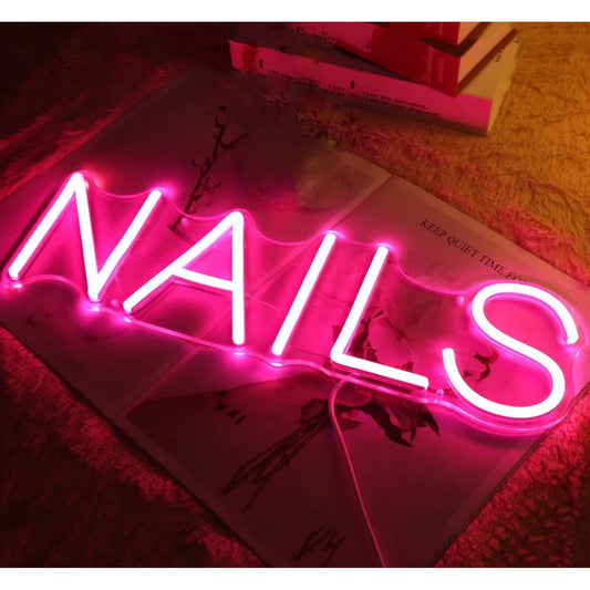 Lovely Bright Pink Nails LED Night Light Sign Spa Room Wall Decoration