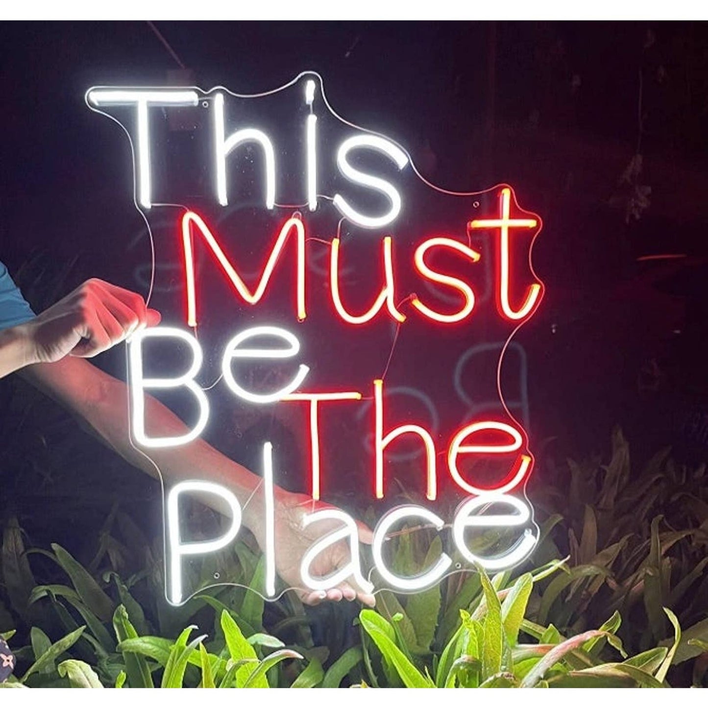 Vivid Large Bright Red / White “This Must Be The Place” LED Night Light Room Wal