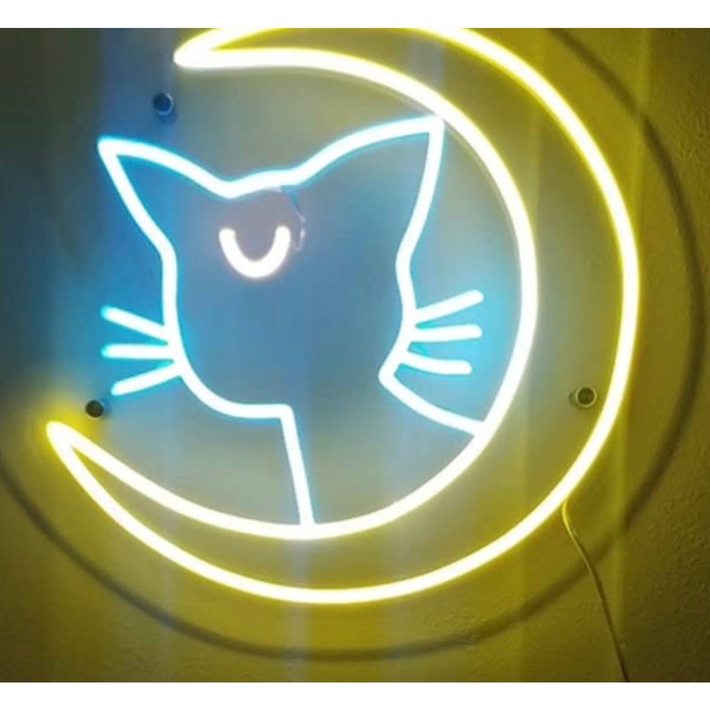 Lovely Yellow / Blue Sailor Moon Luna Kitty Cat LED Night Light Room Anime Decor