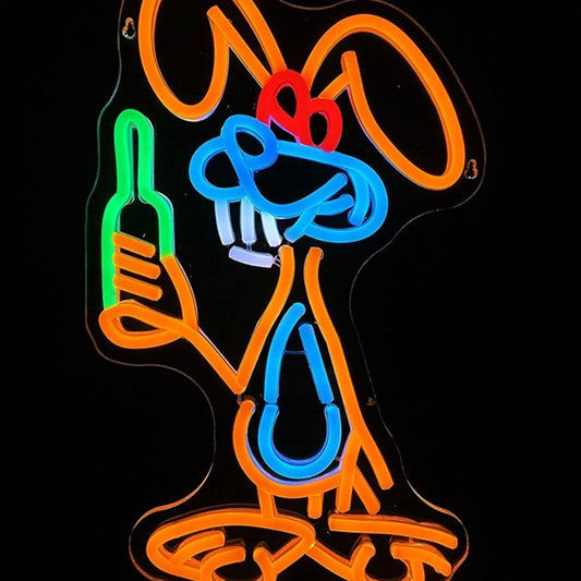 Funny Bright Drunk Bunny LED Night Light Room Wall Bar Party Decoration