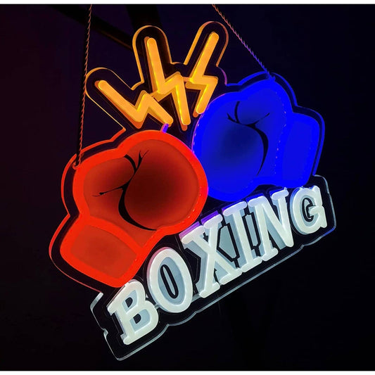 Fun Bright Red / Blue Boxing Gloves LED Night Light Sign Room Gym Wall Decor