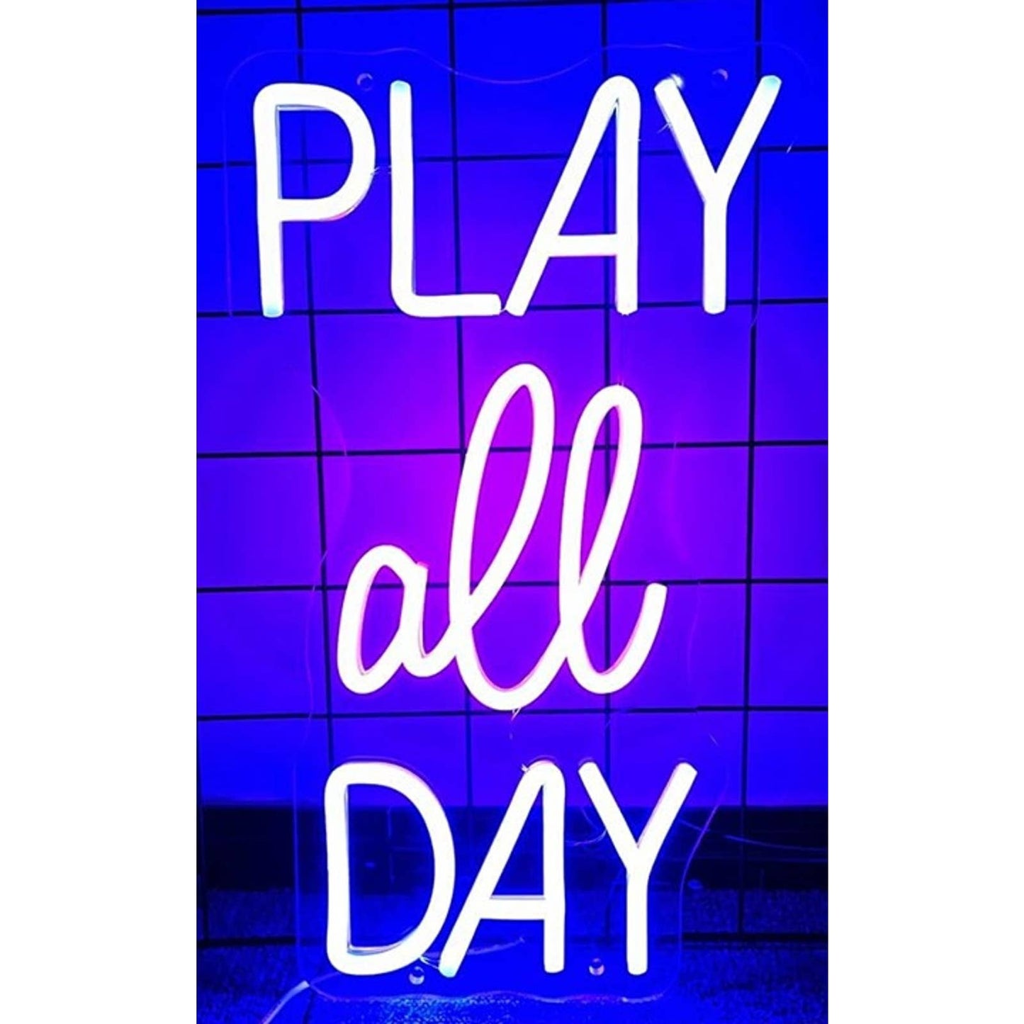 Fun Vivid Bright Pink/Blue “Play All Day” LED Night Light Room Wall Decor