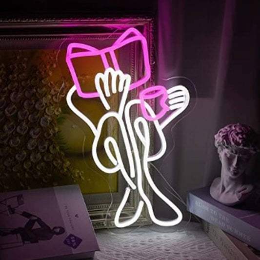 Lovely Vivid Bright Lady Reading Book with Coffee LED Night Light Room Wall Deco