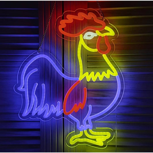 Fun Vivid Bright Blue Country Barn Rooster LED Light Room Wall Decor