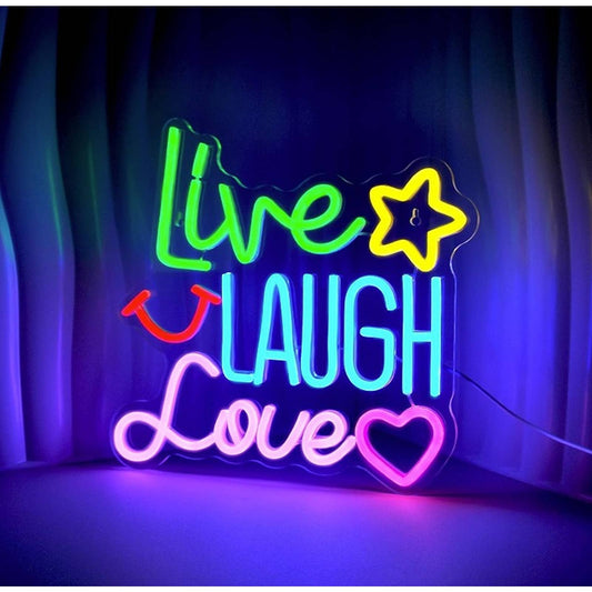 Fun Bright Color Live, Laugh, Love Star Heart Smile LED Night Light Room Wall De