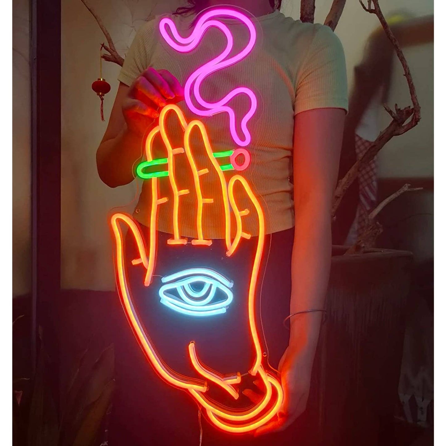 Enormous Bright All Seeing Eye in Hand LED Night Light Room Wall Art Decoration