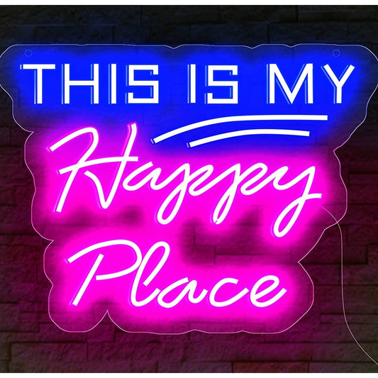 Fun Bright Vivid Blue / Pink This is my Happy Place LED Night Light Room Wall De