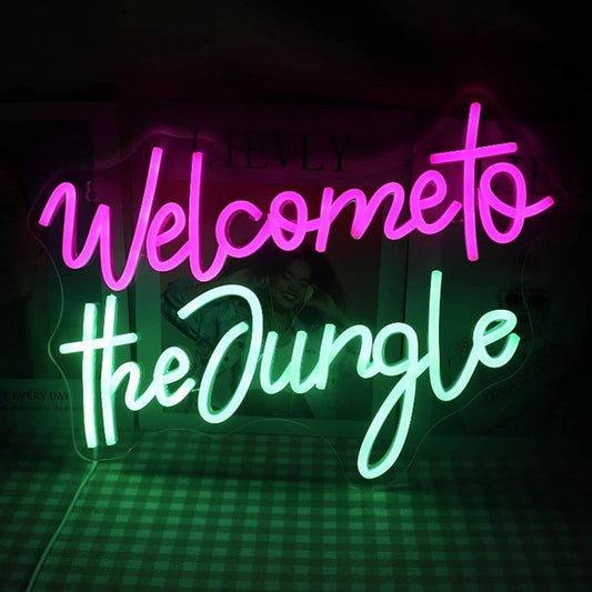 Fun Vivid Bright Pink / Green “Welcome to the Jungle” LED Light Decor