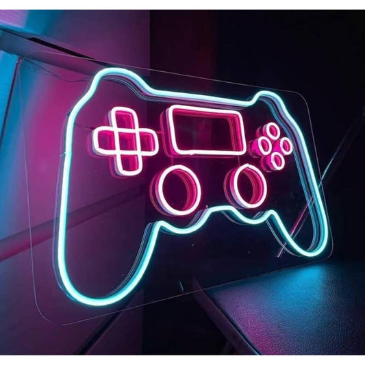 Large Bright Pink / Blue Unique Game Controller LED Night Light Game Room Sign