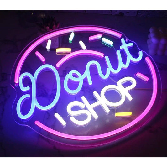Fun Bright Tasty Sprinkle Donut Shop LED Night Light Business Window Wall Decor