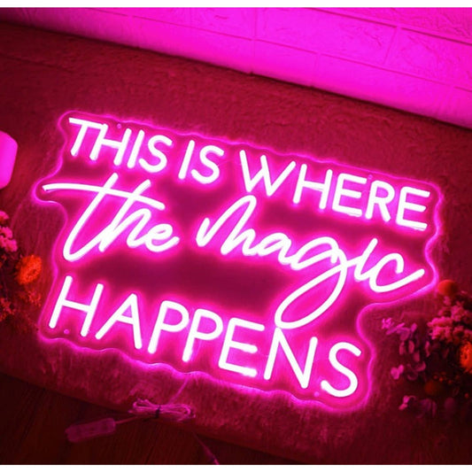 Lovely Bright Fancy Pink “This is Where the Magic Happens” LED Night Light Decor