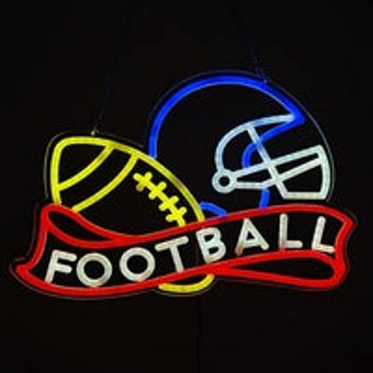 Fun Bright Red Ribbon Football and Helmet LED Night Light Sport Room Wall Decor