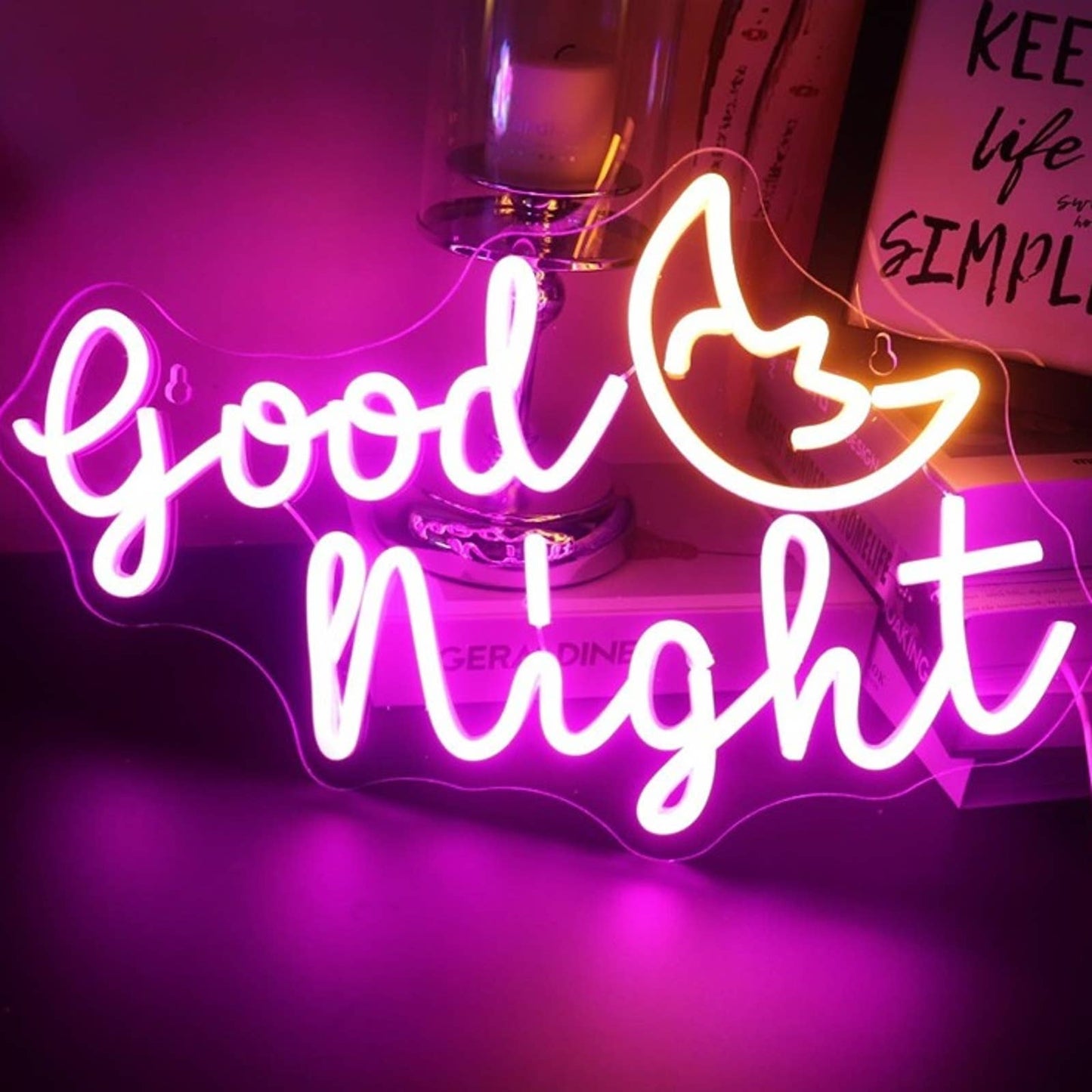 Adorable Vivid Bright Pink Good Night Moon LED Night Light Room Wall Decoration