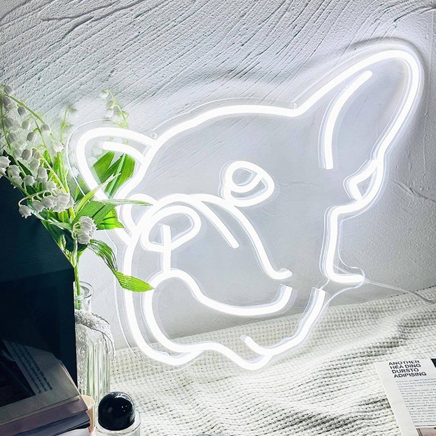 Adorable Cute Bright White French Bulldog Frenchie Puppy LED Light Pet Decor
