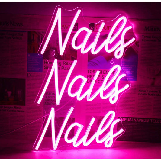 Fun Bright Pink “Nails Nails Nails” LED Light Salon Spa Decoration
