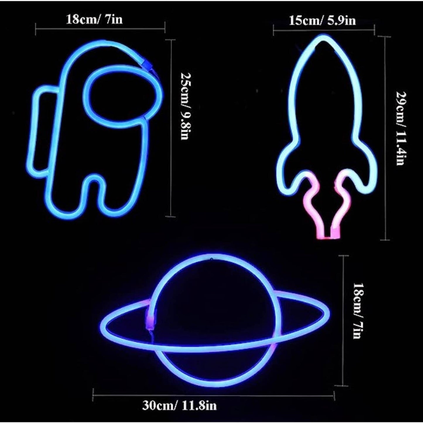 Fun Bright Bright Blue Among Us Astronaut, Planet & Spaceship LED Night Light De