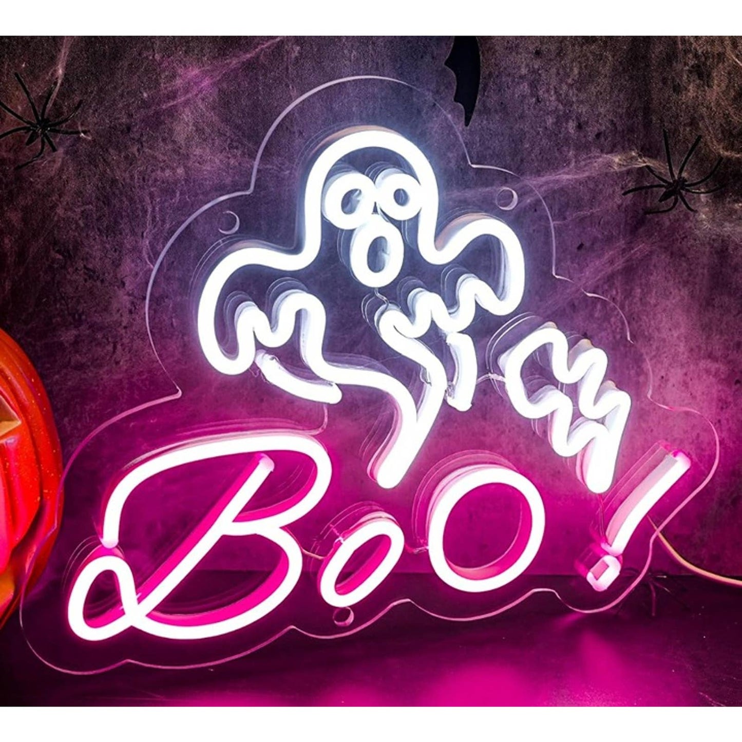 Spooking Bright Pink / White Ghost Boo! LED Night Light Halloween Decor