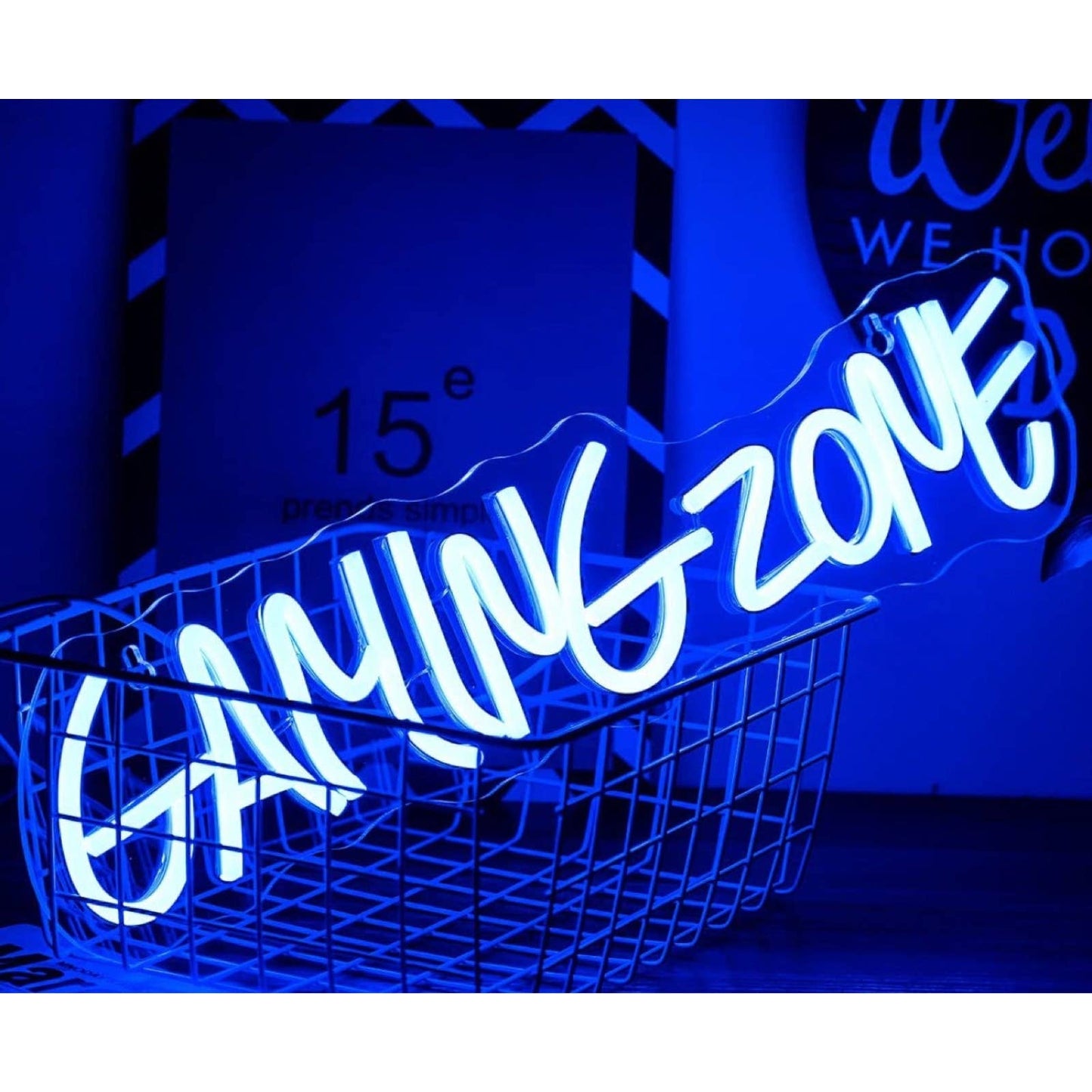 Fun Bright Blue Gaming Zone LED Night Light Game Room Wall Decoration