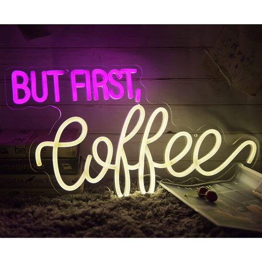 Lovely Bright White / Pink But First, Coffee LED Night Light Room Wall Decoratio