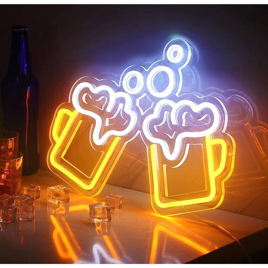 Fun Bright Yellow Clinking Beers LED Night Light Room Wall Party Decoration