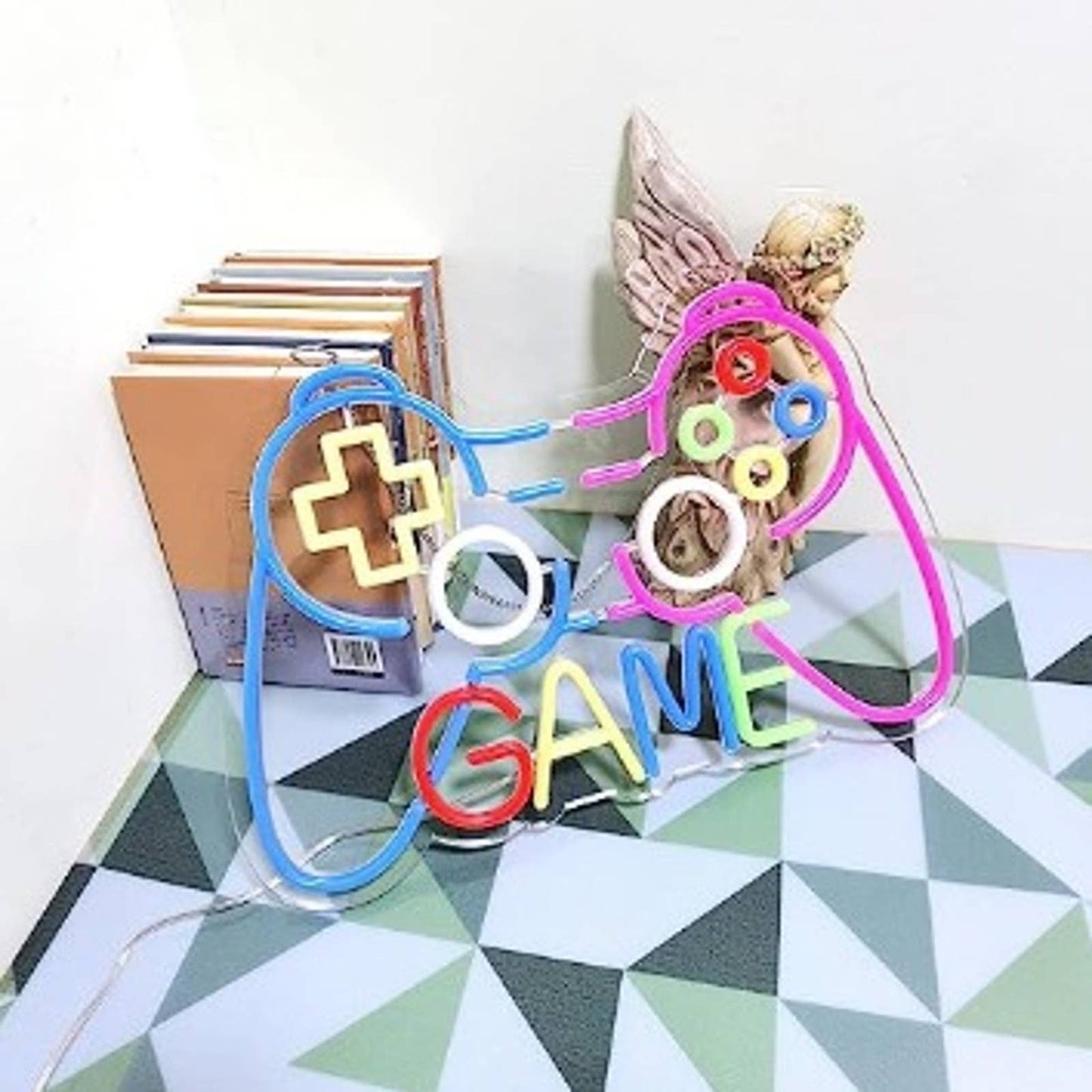 Fun Vivid Bright Pink/Blue Rainbow Game Controller LED Night Light Gamer Decor