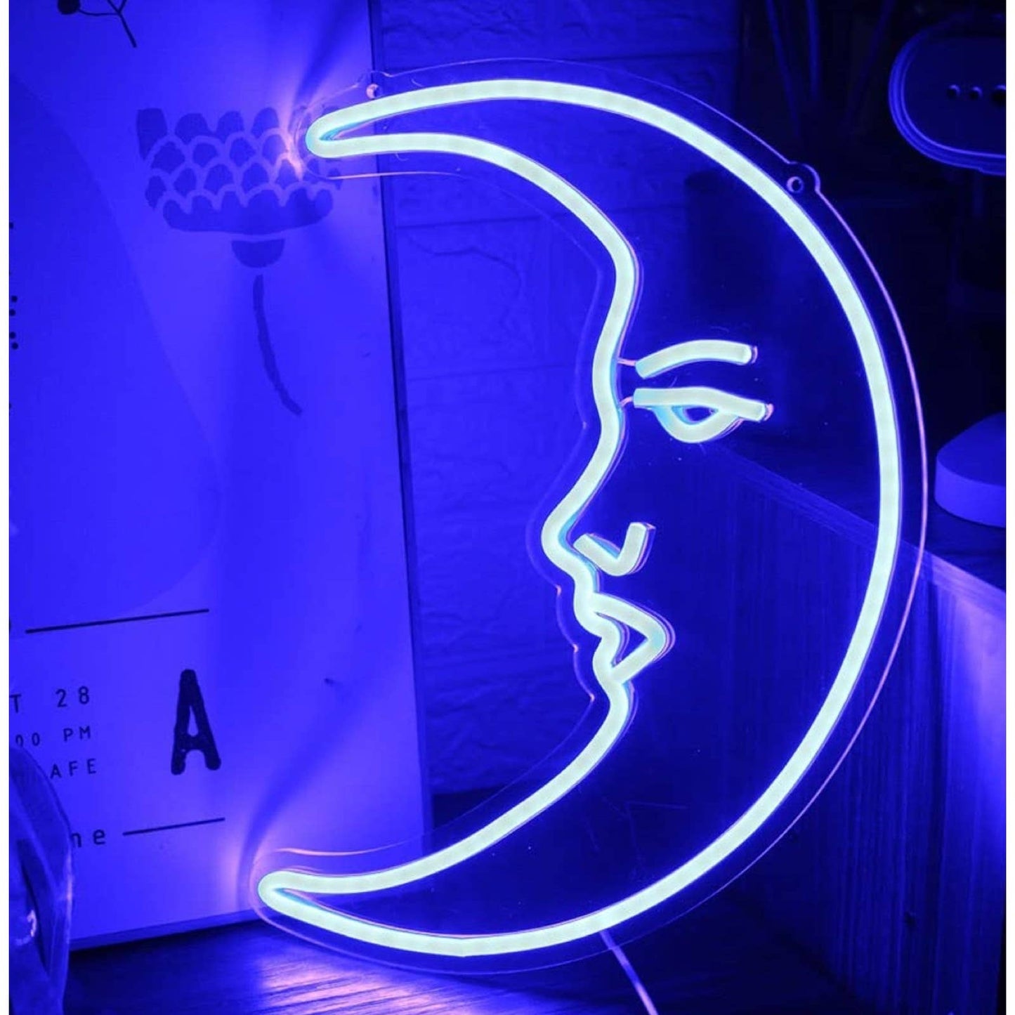 Lovely Bright Purple Moon with a Face LED Night Light Room Wall Decor