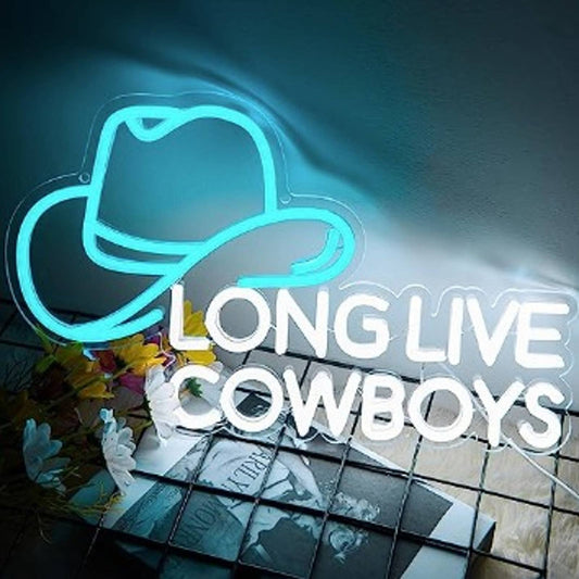 Fun Vivid Bright Blue Long Live Cowboys Hat LED Night Light Country Sign