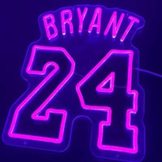 Vivid Bright Purple Kobe Bryant Lake 24 Jersey LED Night Light NBA Room Wall Dec