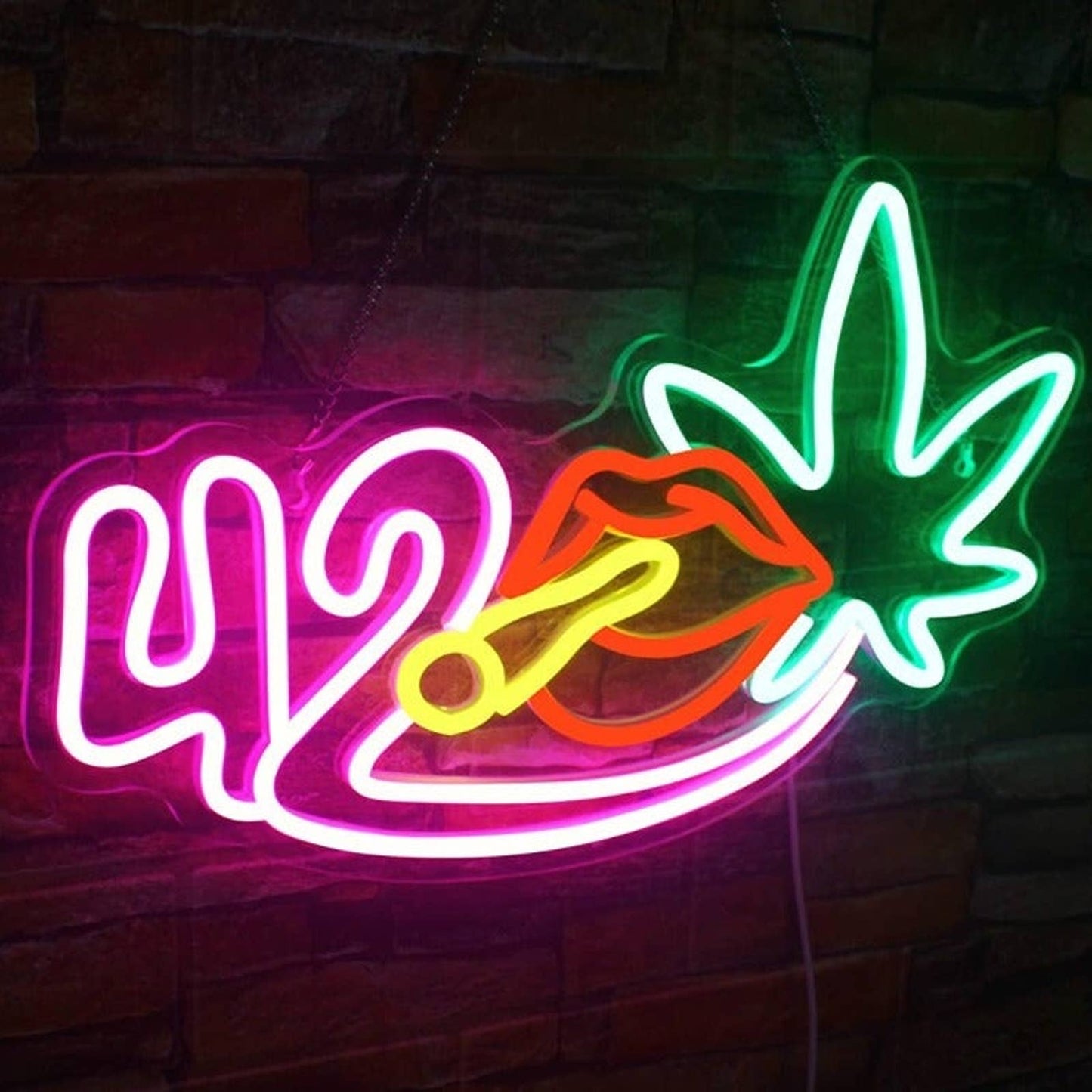 Vivid Bright Color 420 Smoking Lips High Plant LED Night Light Room Wall Decor