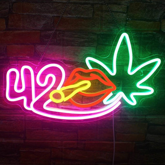 Vivid Bright Color 420 Smoking Lips High Plant LED Night Light Room Wall Decor