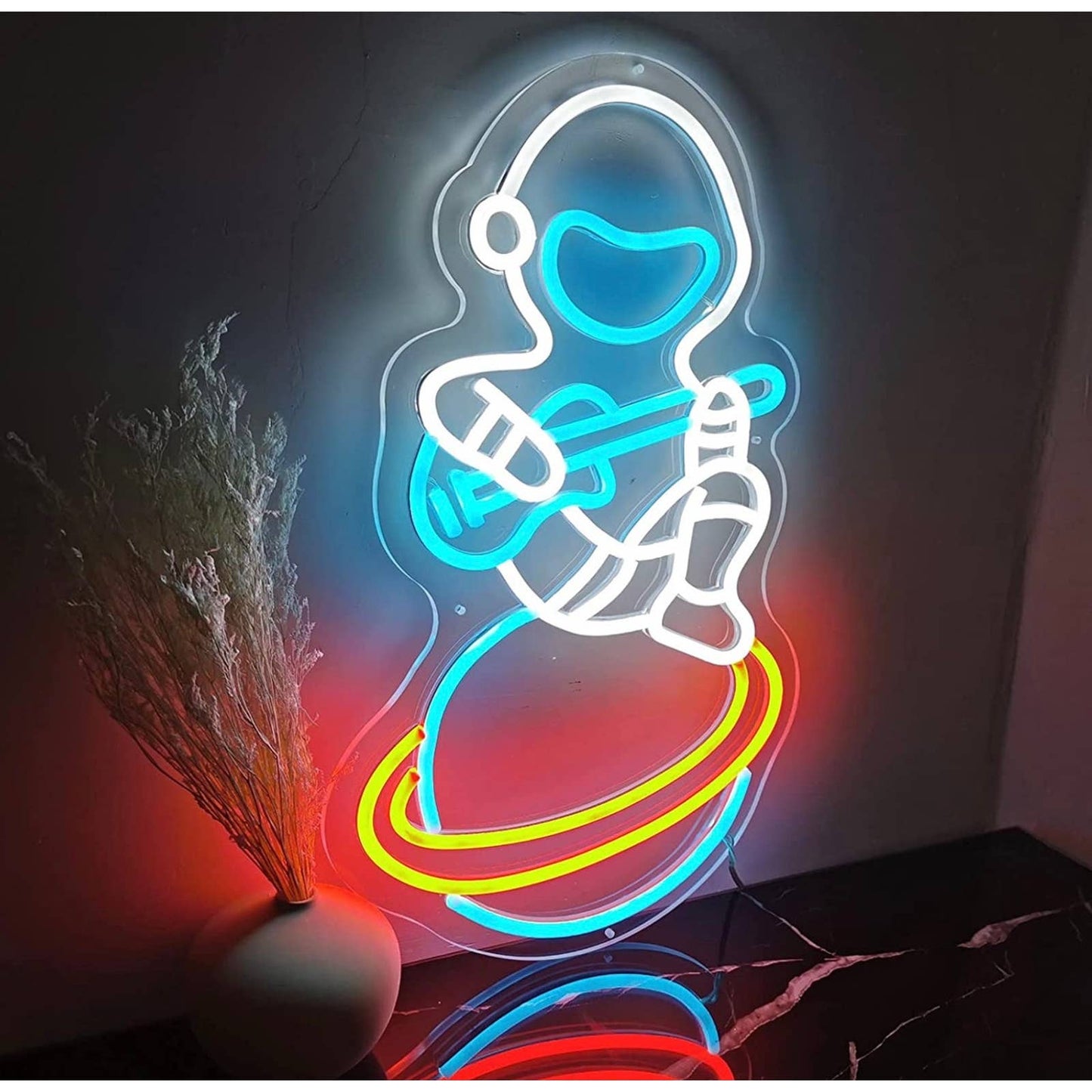 Fun Bright Baby Astronaut Playing Guitar on Planet LED Night Light Room Wall Dec