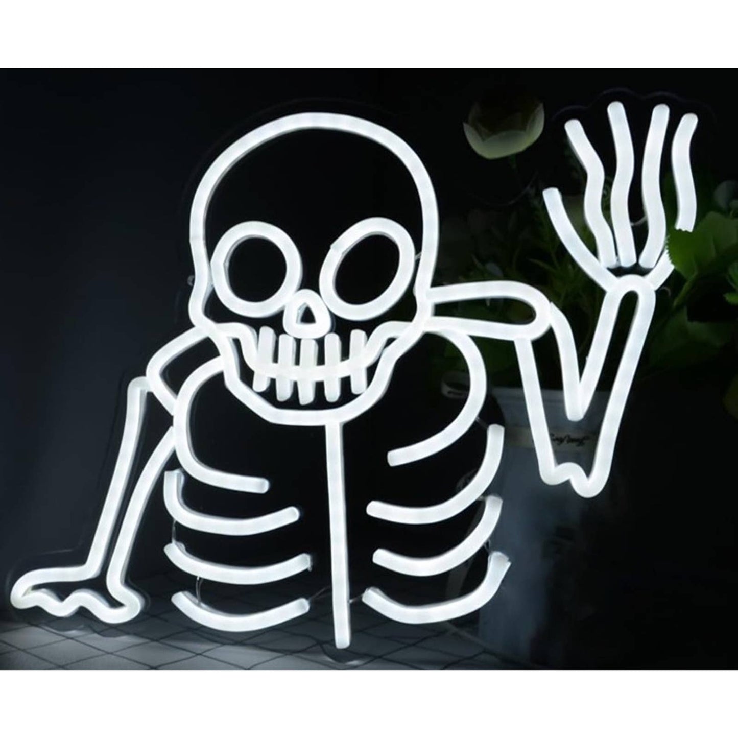 Spooky Vivid Bright White Waving Skeleton LED Night Light Halloween Decor