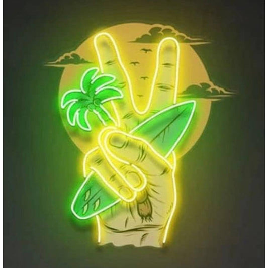 Fun Bright Peace Surf Board Palm Tree Sun Set LED Night Light Room Wall Decor