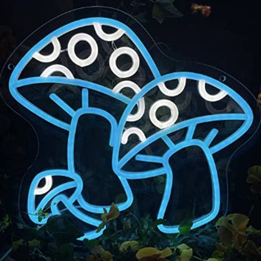 Fun Vivid Bright Blue Spotted Mushroom Cluster LED Night Light Room Wall Decorat