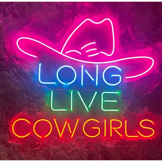 Fun Large Bright Pink Long Live Cowgirls LED Night Light Room Wall Decoration