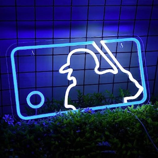Vivid Bright Blue Major League Baseball Logo LED Night Light MLB Sports Decor